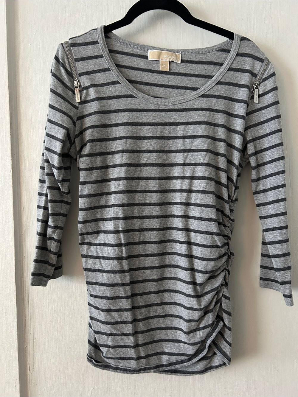 Michael Kohrs Gray & Black Striped Scoop Neck Top